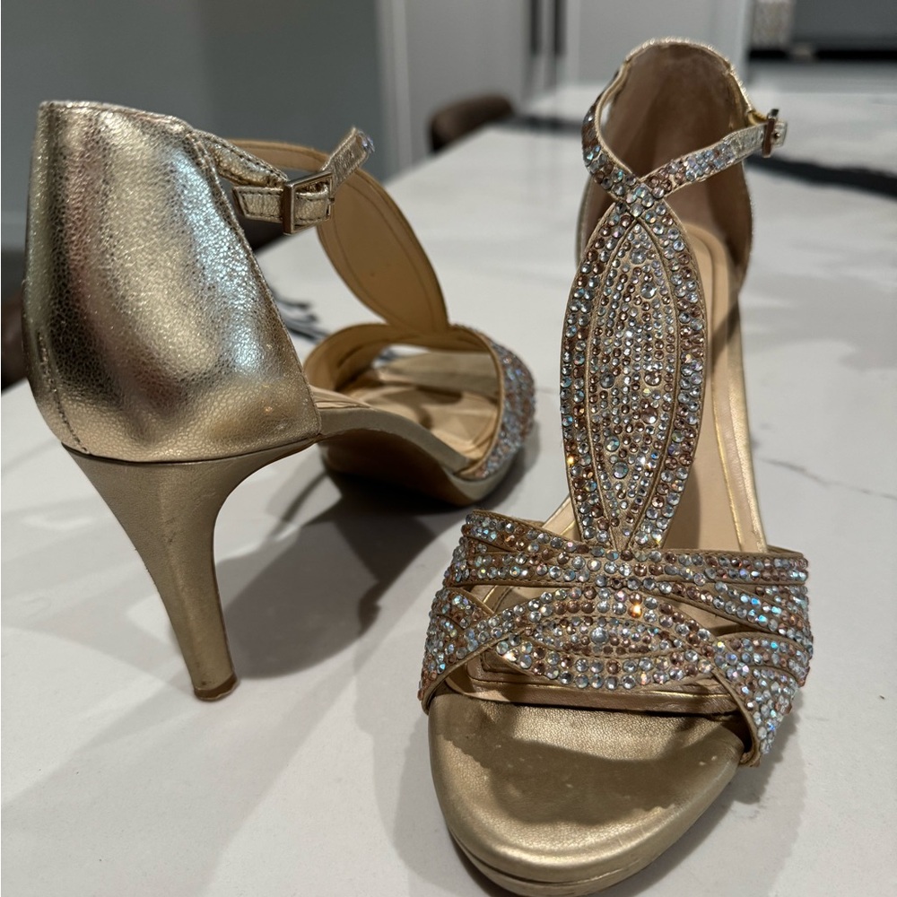 Alex Marie Gold Embellished Heels